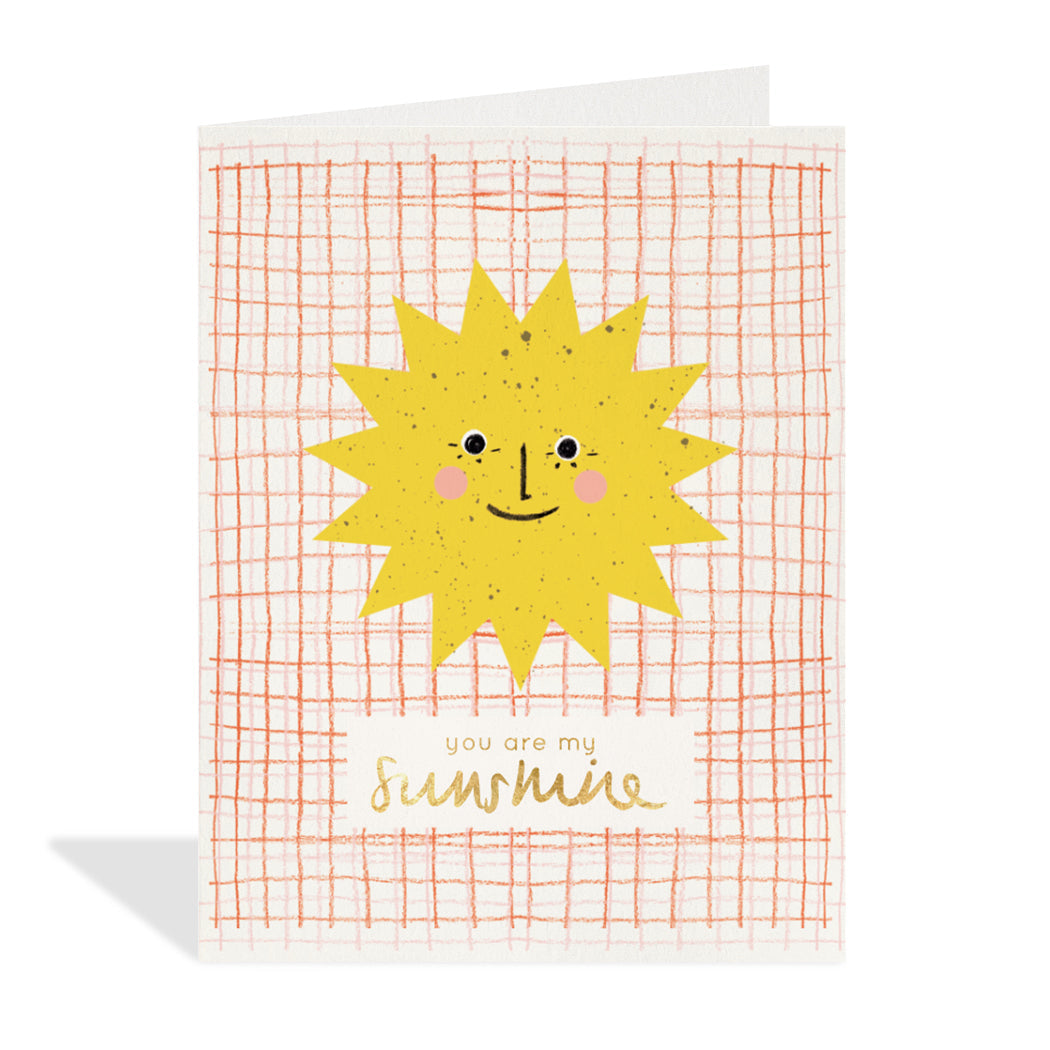 Greeting card designed by Aimee Mac. A cute sun with a happy face with a sentiment that reads, "you are my sunshine".