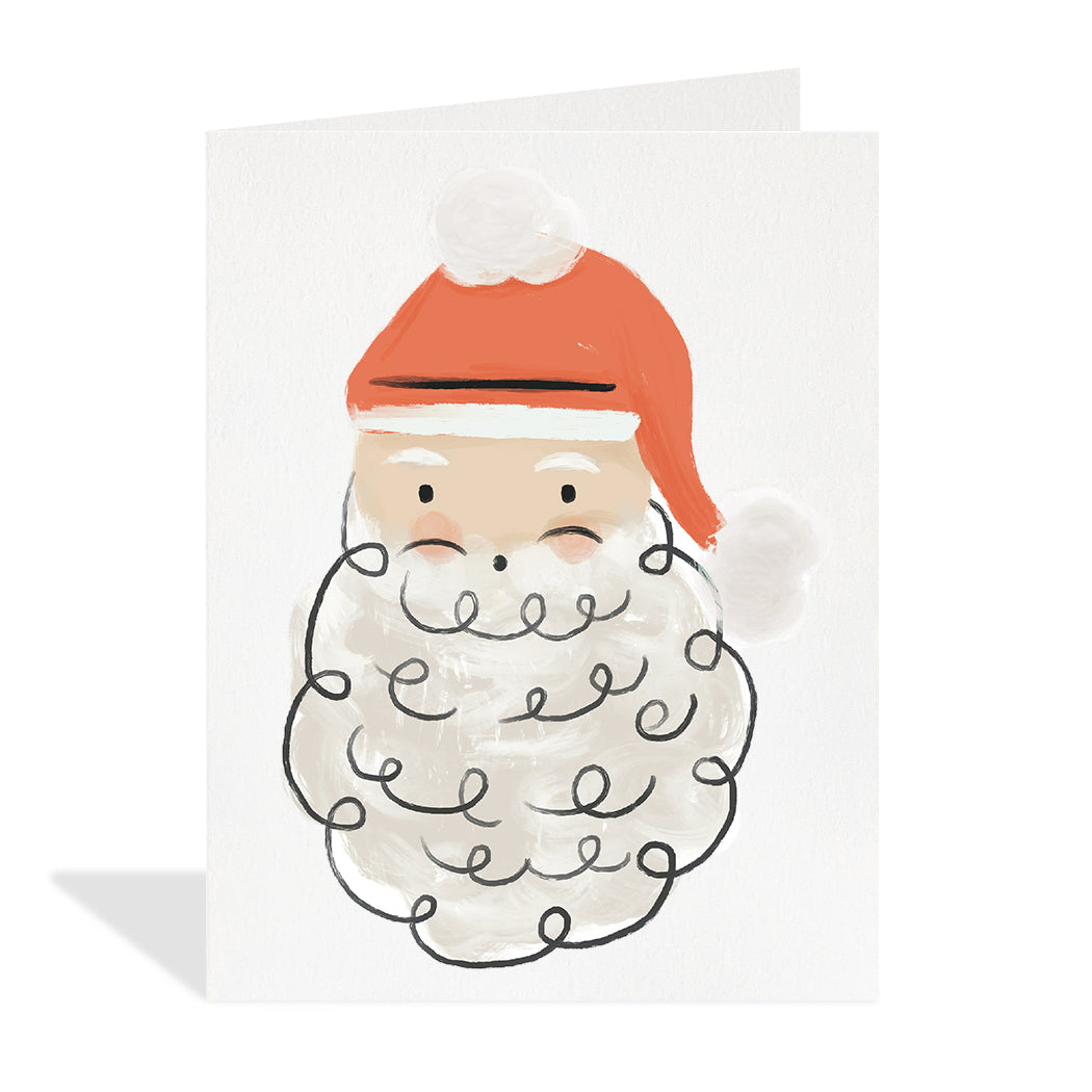 Greeting card illustration by Olive & Lu. Delicate illustration of Santa Claus with a large white beard and bright red hat